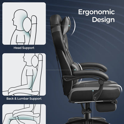 Modern gaming ergonomic office chair for back pain, featuring lumbar support and headrest